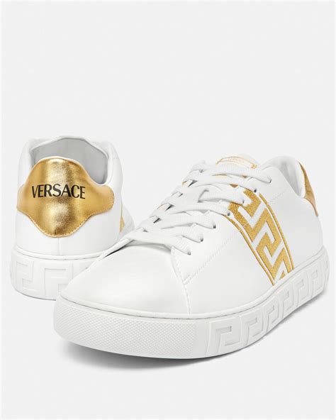 versace la greca shoes|Versace greca embroidered sneakers.